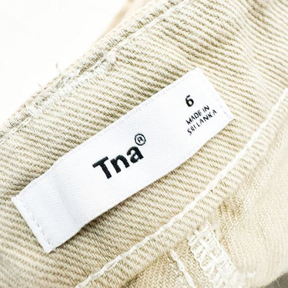 TNA Khaki Cargo Pant Wide Leg Frayed Hem Denim Jeans Zip Fly Size 6 - Picture 6 of 9